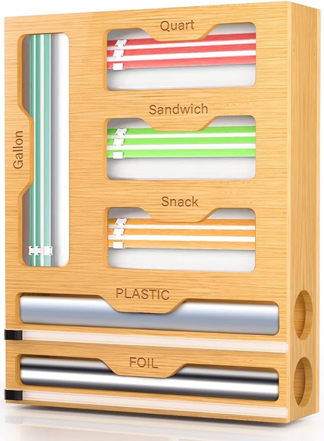 KOCWELL Bag Organizer Plastic Wrap Dispenser Cutter 6 In 1 - Scratch & Dent