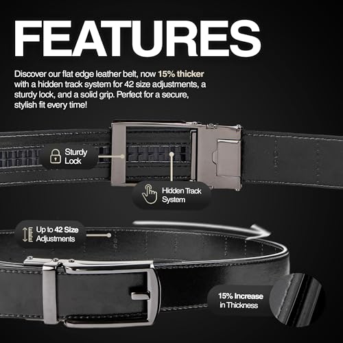 CARLO FELLINI GENUINE LEATHER RATCHET BELT ADJUSTABLE TRACK BELT - CARBON - Like New
