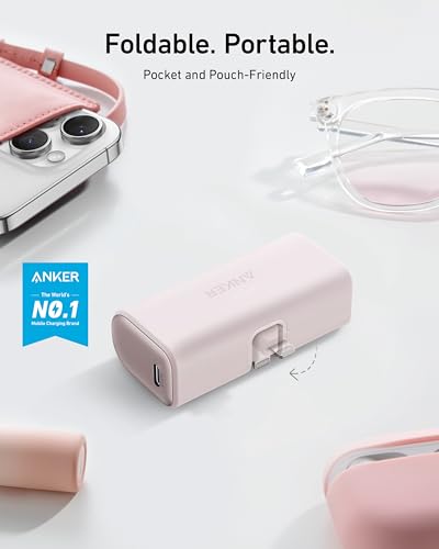 ANKER NANO PORTABLE CHARGER WITH BUILT-IN LIGHTNING 5,000MAH 12W A1645 - PINK - Like New