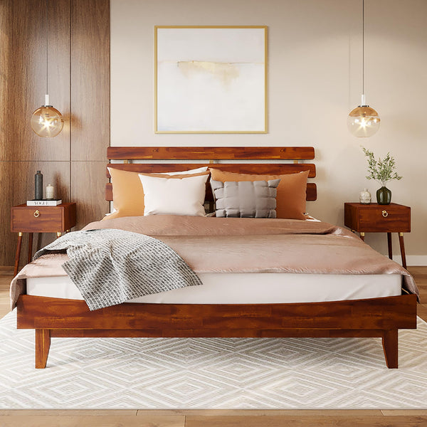BME CADEN 15 INCH DELUXE BED FRAME WITH ADJUSTABLE HEADBOARD - MID CENTURY - Like New