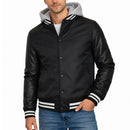 FORMAKER MEN'S HOODED VARSITY JACKET W/ DETACHABLE HOOD - SIZE: XL - BLACK/BLACK - Like New
