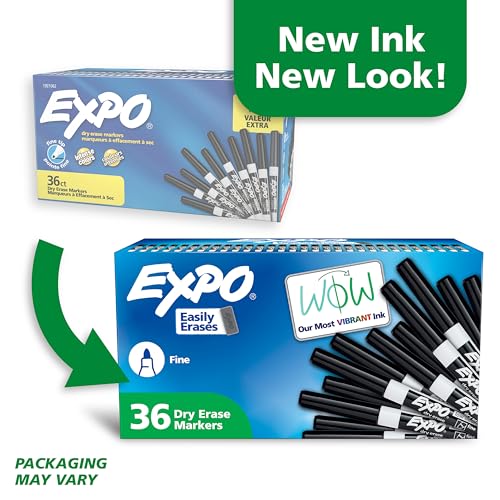 EXPO DRY ERASE MARKERS, LOW ODOR INK, FINE TIP, 36 COUNT ONE BOX - BLACK/WHITE - Brand New