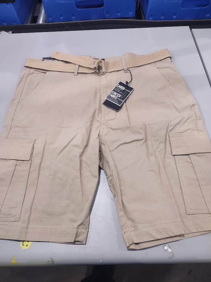 RUGGED TRAIL STRETCH FABRIC, CARGO SHORTS - SIZE: MEN 36 - LIGHT KHAKI - Brand New