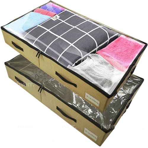 Smart Living 2 Pack Under-the-Bed Cotton Linen Storage Bag | Under Bed Organizer - Like New