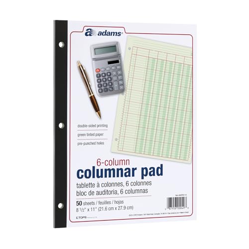 ADAMS ANALYSIS PAD, 8 1/2" X 11", 100 PAGES (50 SHEETS), 6 COLUMNS, GREEN - Brand New