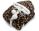 MARQUESS HOODED THROW WRAP ULTRA SOFT LINED SNUGGLE ROBE - BLACK/LEOPARD - Like New