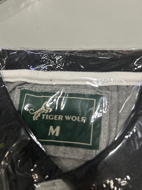 TIGER WOLF SIZE MEDIUM GRAY POLO SHIRT - SIZE: MEN M - GRAY - Brand New