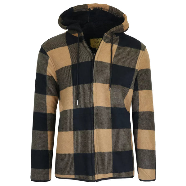 J.COME GALAXY MEN'S POLAR FLEECE PLAID HOODIE - SIZE: MEN S - OCHRE - Brand New