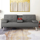 Futon Sofa Bed, Linen Fabric Futon Sofa Bed with 2 Cup Holders and Pillows - Like New