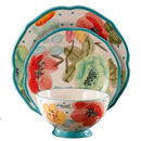 THE PIONEER WOMAN VINTAGE BLOOM 12-PIECE DINNERWARE SET, TURQUOISE - Like New