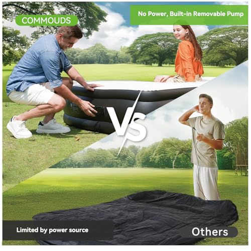 COMMOUDS QUEEN AIR MATTRESS WITH 2000MAH, 18" RAISED, C-AM-QUEEN-8 - BLACK/WHITE - Like New