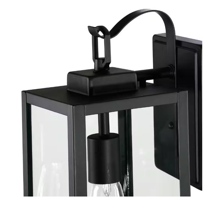 UIXE 2-LIGHT MATTE BLACK HARDWIRED OUTDOOR LANTERN SCONCE SEEDED GLASS - BLACK - Like New