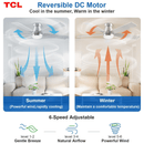 TCL 52" CEILING FAN LIGHTS FLUSH MOUNT, 5 BLADE LOW PROFILE 6 SPEEDS DC - SILVER - Like New
