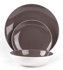 HomeVss Stoneware Coupe Shape 12pc Dinnerware Set, OutsideWhite +InsideTaupe - Like New