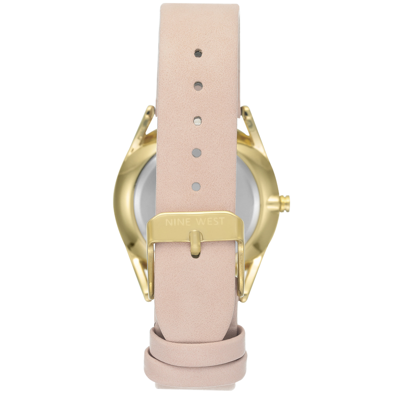 Nine West Women Gold-Tone and Pastel Pink Strap NW/1994WTPK Watch Like New