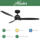 HUNTER FAN 52 INCH CEILING FAN WITH LIGHT AND REMOTE - MATTE BLACK - Like New