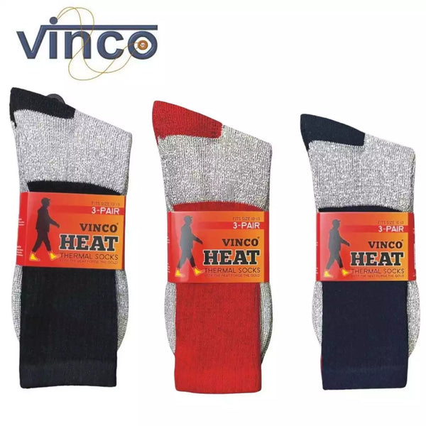 VINCO SOCKS 6 PAIRS MENS HEATED THERMAL CREW HEAVY DUTY 10-13 - RED/BLUE/BLACK - Brand New