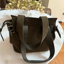 ALLSAINTS PEREZ SUEDE TOTE BAG - OLIVE GREEN - Like New