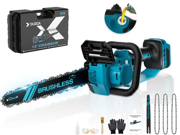 TAIRDA 12-INCH CHAINSAW COMPATIBLE FOR MAKITA 18V BATTERY 1000W CHAINSAW - BLUE - Like New
