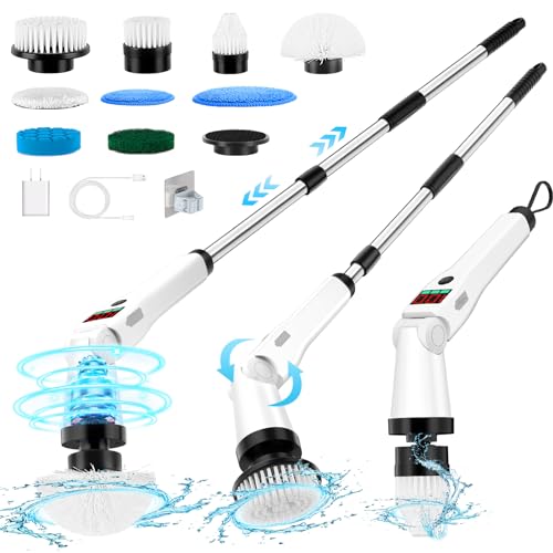 TOPONICS ELECTRIC SPIN SCRUBBER, UPGRADED ANGLE LONG HANDLE BX-QJ2404 - WHITE - Like New