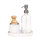 SMART DESIGN CERAMIC SOAP PUMP AND BRUSH SET WITH TRAY - WHITE - Like New