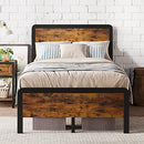 IDEALHOUSE TWIN BED FRAME VINTAGE WOOD HEADBOARD PHO-OWDRCYRM - RETRO BROWN - Like New