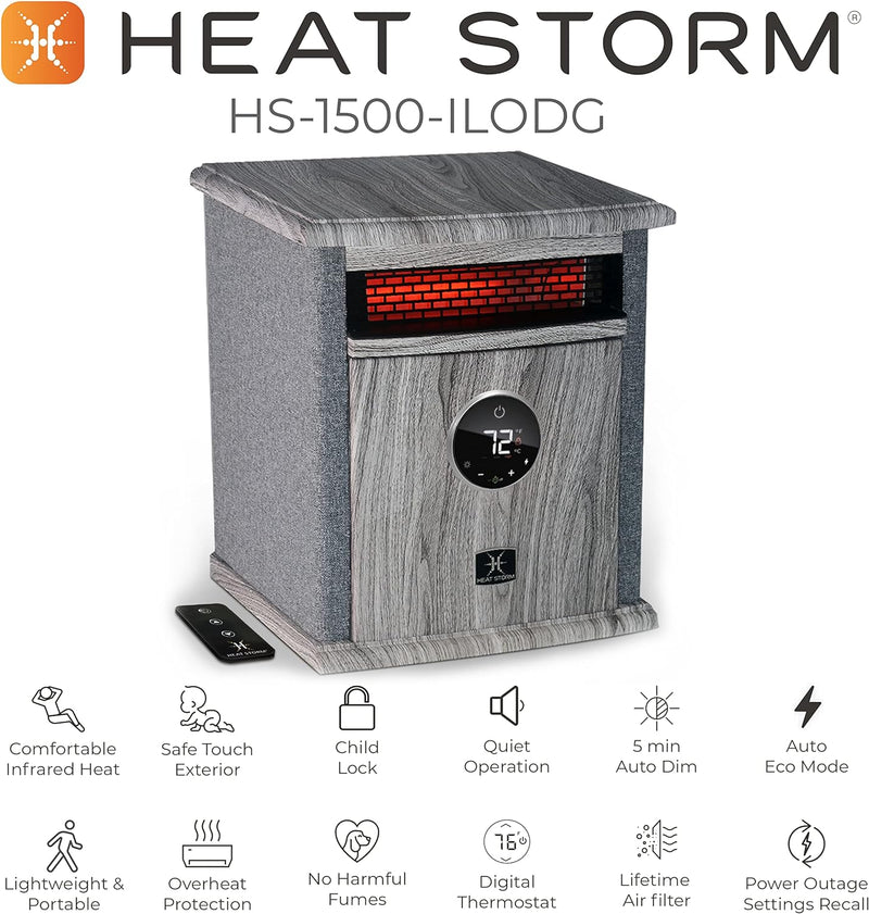 Heat Storm HS-1500-ILODG Cabinet Heater, 15" H x 13.5" W x 11" D - GRAY - Like New