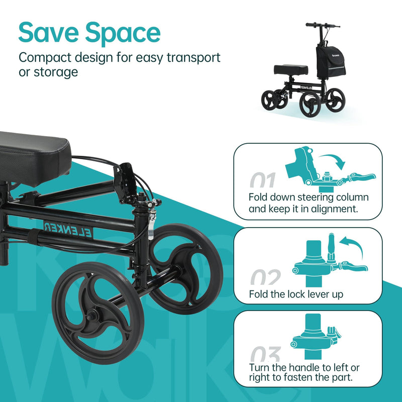 ELENKER YF-9005F KNEE WALKER 10" WHEELS WITH DUAL BRAKING SYSTEM - BLACK - Like New