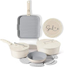 Ailwyn Pots Pans Set Detachable Handle 12 Pcs Nonstick Ceramic Cookware - Cream - Like New