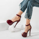 LIURUIJIA Women's Ankle Strap High Heels 7.5 240 - Burgundy - Like New