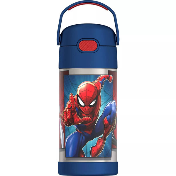 THERMOS KID 12OZ STAINLESS STEEL FUNTAINER WATER BOTTLE BAIL HANDLE - SPIDER-MAN - Like New