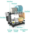 YASONIC Dish Drying Rack with Drainboard, 2-Tier Dish Drainer - Black - Like New