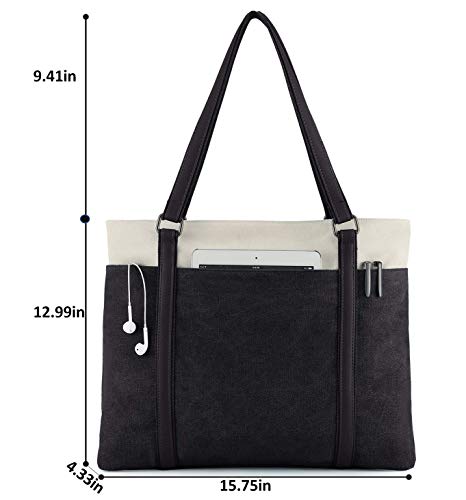 WXNOW WOMEN LAPTOP TOTE BAG CANVAS HANDBAG PURSE SHOULDER BAG - BLACK - Like New