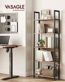 VASAGLE 5-Tier Bookshelf, Book Shelf, Industrial Bookcase, Steel, Brown/Black - Like New
