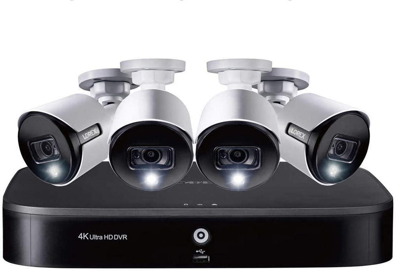 Lorex 4K 8-channel 2TB DVR Four 5MP Deterrence Bullet Cameras TD81825A4-E White Like New