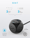 ANKER USB TRAVEL 321 POWER STRIP 3 USB-A CHARGER PORTS 3 OUTLETS (10FT) - BLACK - Like New