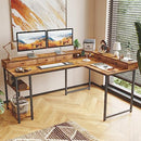 TREESLAND DUAL TIER L SHAPED DESK INCREASED DEPTH 5 DRAWERS - RUSTIC BROWN - Like New