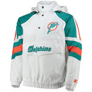 Starter Men's White/Aqua Miami Dolphins Thursday Night Lights Half-Snap Hoodie - Brand New
