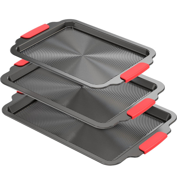 BAZOVA 3-PIECE BAKING SHEET SET WITH CIRCLE GROOVES NONSTICK HN101-3P GRAY - Like New