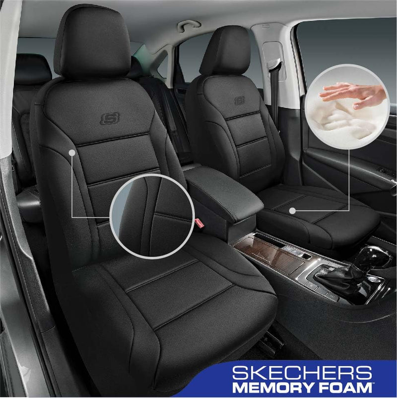 SKECHERS MEMORY FOAM CAR SEAT COVERS, LYCRA, FRONT SEAT PROTECTOR AIRBAG - BLACK - Like New
