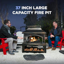 RED MOUNTAIN VALLEY 37" FIRE PITS, WOOD STORAGE, CHIMNEY, FIRE POKER - BLACK - Like New