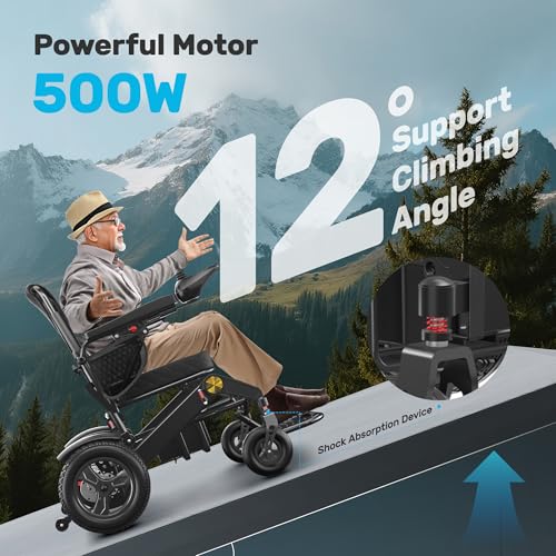 POWET ELECTRIC WHEELCHAIR FOR ADULTS, FOLDABLE POWER WHEELCHAIR - BLACK - Like New