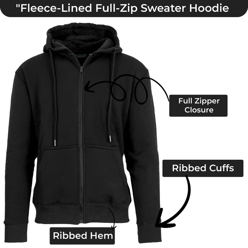 BLUE ICE MEN’S FLEECE-LINED FULL-ZIP HOODIE - SIZE: MEN M - BLACK - Brand New