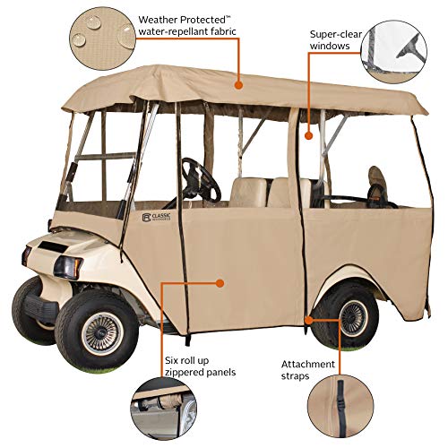 CLASSIC ACCESSORIES FAIRWAY DELUXE 4-SIDED 4-PERSON GOLF CART ENCLOSURE - SAND - Like New