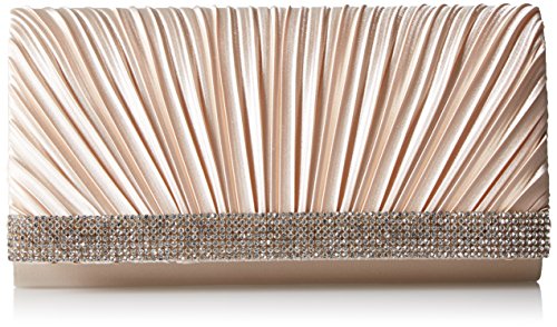 JESSICA MCCLINTOCK CHLOE SATIN PLEATED RHINESTONE CLUTCH PURSE 4"X8"X2 CHAMPAGNE - Brand New