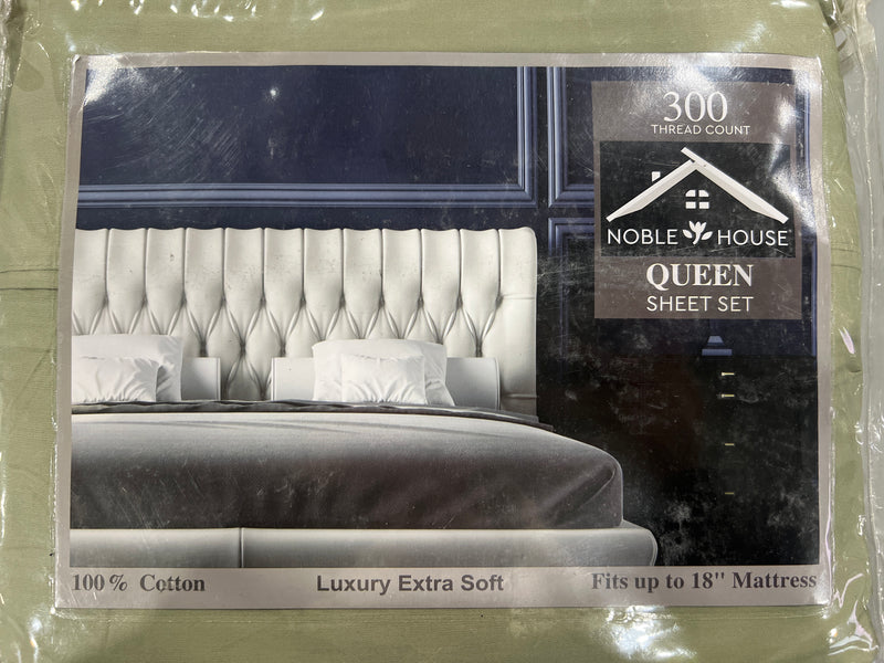 NOBLE HOUSE QUEEN 300 THREAD COUNT SHEET SET - GREEN - Like New