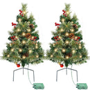 COWIN 25IN ARTIFICIAL CHRISTMAS TREES SET 2 PRE-LIT MINI 30 LED LIGHTS - GREEN - Like New