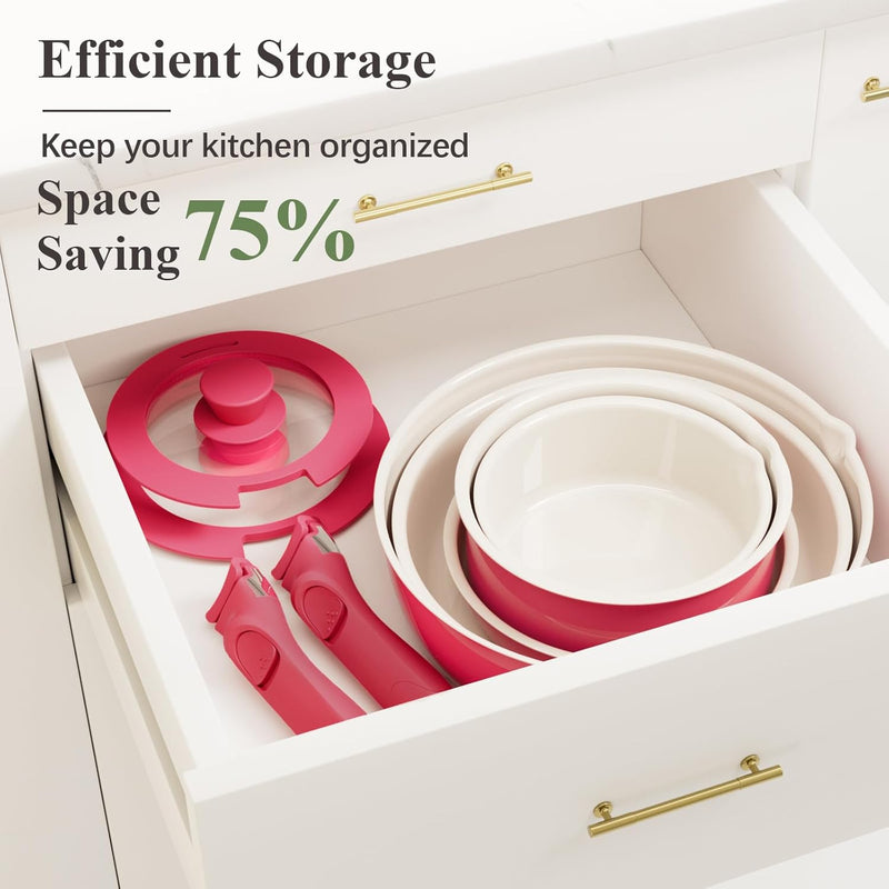 Bazova Healthy Ceramic Cookware Set, 13 Pieces - Red - Like New