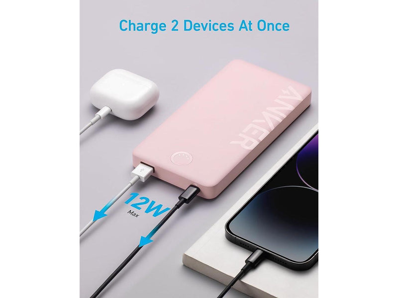 Anker 323 Power Bank, 10,000mAh Battery Capacity (No Cable/Charger) A1334 - Pink Like New