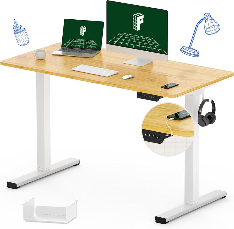 FLEXISPOT ELECTRIC STANDING DESK 48 X 24 - WHITE/BAMBOO - Like New